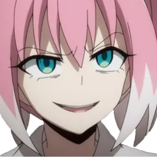 😈 Anime, Manga, Dibujos animados, Chica, Pelo rosa, Personaje, Sonrisa burlona telegram sticker