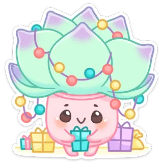 🎁 Суккулент, Растение, Рождество, Праздник, Милый, Каваий, Подарок, Презент whatsapp sticker