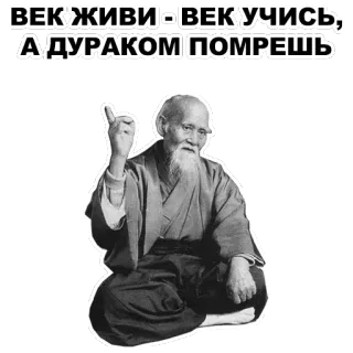 ☝ ВЕК ЖИВИ - ВЕК УЧИСЬ,
А ДУРАКОМ ПОМРЕШЬ old man, wisdom, learning, russian proverb telegram sticker