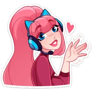 ❤️ 卡通, 粉色头发, 女孩, 耳机, 心, 可爱 whatsapp sticker