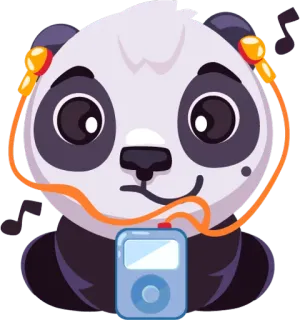 🎶 панда, музыка, наушники, милый, животное, мультфильм, ipod telegram sticker