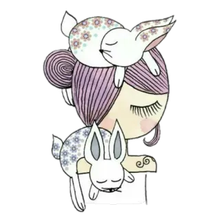 🐰 ragazza, coniglio, sonno, carino, illustrazione, sogno telegram sticker