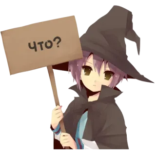 🙂 ЧТО? Anime, Zauberer, Frage, Hut, Schild telegram sticker