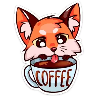 ☕ COFFEE лиса, кофе, животное, стикер, милый, мультфильм telegram sticker