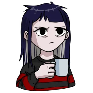 😐 fille, café, fatigué(e), sommeil, style animé, dessin animé whatsapp sticker