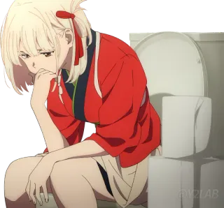 🚽 Anime, Sentado, Vaso Sanitário, Triste, Pensando, Vermelho, Branco telegram sticker