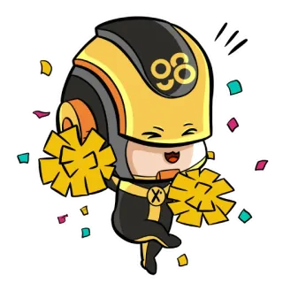 👯‍♀️ Cartoon, Cheerleader, Maskottchen, Gelb, Schwarz, Feier, Konfetti, Pompons telegram sticker