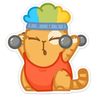 💪 chat, exercice, fitness, poids, dessin animé, autocollant telegram sticker