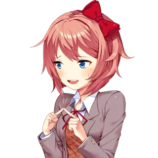 😚 Sayori Doki Doki Literature Club! Anime, Mädchen, Süß, Schuluniform, Schleife, Verlegen telegram sticker