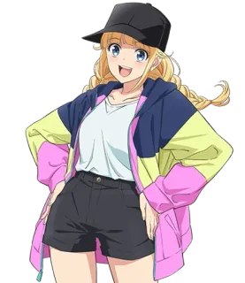 😍 dziewczyna anime, blondynka, na luzie, kreskówka, nastolatka, kobieca, animacja whatsapp sticker