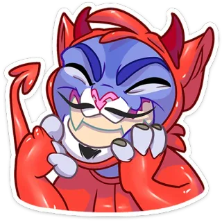 😈 cartone animato, diavolo, gatto, carino, rosso, corna, coda telegram sticker
