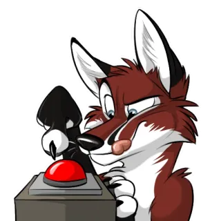 🚨 raposa, animal, desenho animado, botão vermelho, peludo, pressionando, ilustração telegram sticker