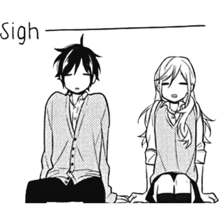 😓 Sigh anime, manga, couple, sad, sigh, black and white telegram sticker