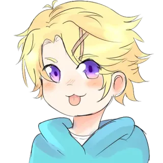 😝 anime, dibujos animados, pelo rubio, ojos morados, lindo, sacando la lengua, pegatina telegram sticker