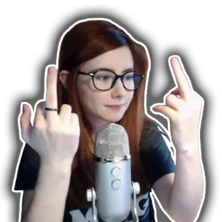 😤 средний палец, оскорбительный жест, женщина, микрофон, очки telegram sticker