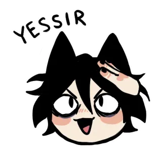 😃 YESSIR 애니메이션, 캣보이, 귀여운, 경례, 네 telegram sticker