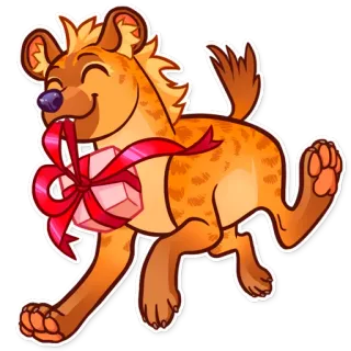 🎁 鬣狗, 礼物, 动物, 卡通, 赠品, 丝带 telegram sticker
