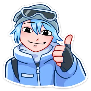 👍 Daumen hoch, Anime, Junge, Winter, Schnee, Skifahrer telegram sticker