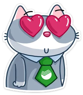 😍 kot, miłość, oczy w serca, krawat, kreskówka, zwierzę telegram sticker