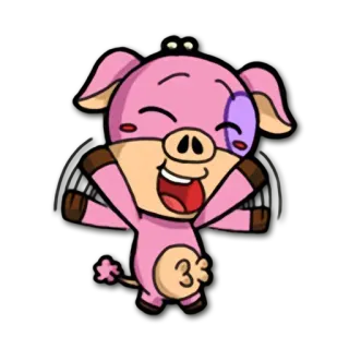👋 3 돼지, 만화, 동물, 귀여운, 분홍색, 행복한 telegram sticker