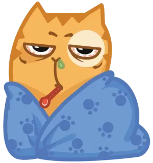 💊 cat, sick, cold, flu, thermometer, blanket telegram sticker