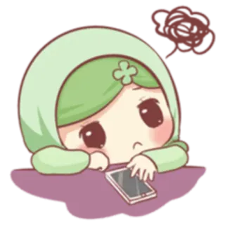 🙁 Mädchen, traurig, Handy, Hijab, Cartoon, Sticker whatsapp sticker