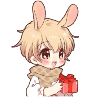 🎁 Anime, Orejas de conejo, Regalo, Lindo, Chibi, Chico telegram sticker
