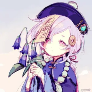 🍇 Qiqi Genshin Impact anime, qiqi, genshin impact, personagem, videogame, flores, roxo telegram sticker