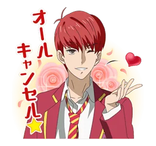 💘 オール キャンセル anime, nhân vật, tóc đỏ, nháy mắt, trái tim, hoa hồng telegram sticker