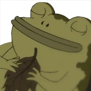😌 rana, anfibio, hoja, dibujo animado, animal, naturaleza telegram sticker