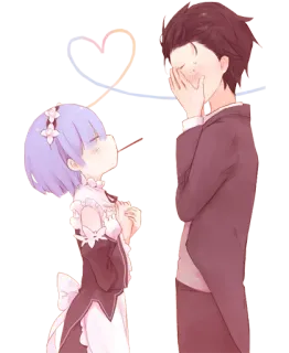 😘 Rem Re:Zero − Starting Life in Another World anime, maid, love, cute, subaru, romance whatsapp sticker