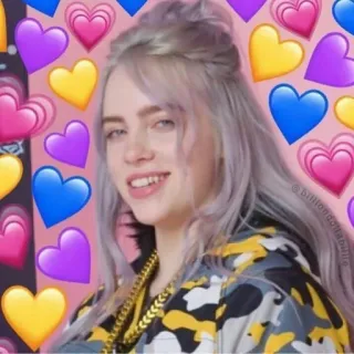 😄 Billie Eilish Billie Eilish, singer, pop star, celebrity, hearts, sticker telegram sticker