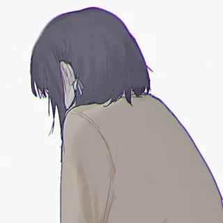 😔 อนิเมะสาว, เศร้า, เหงา, ดิจิทัลอาร์ต, ผมสีน้ำตาล telegram sticker