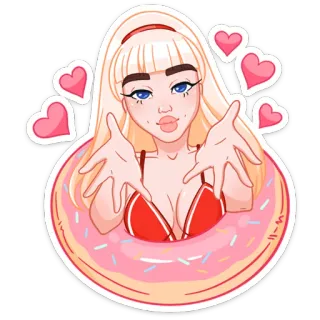 😍 Dibujo animado, Mujer, Dona, Corazones, Sticker, Ilustración telegram sticker