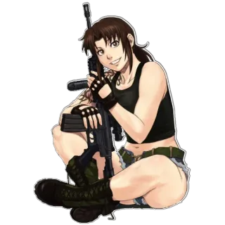 😔 Revy Black Lagoon Anime, Pistola, Tatuaggio, Ragazza, Arma, Black Lagoon, Revy, Animato telegram sticker