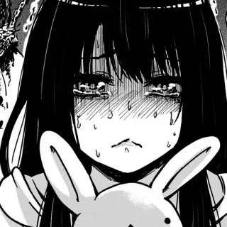 😭 triste, anime, manga, llorando, chica, conejo, monocromo whatsapp sticker