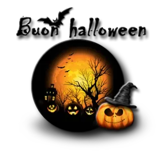 🎃 Buon Halloween хэллоуин, тыква, луна, летучая мышь, праздник, осень, жуткий telegram sticker