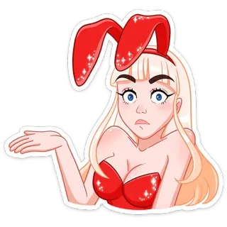 ❓ ragazza coniglietta, donna, cartone animato, personaggio, orecchie, costume telegram sticker