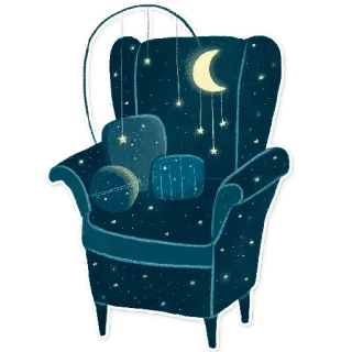 🤑 stuhl, mond, sterne, nacht, himmlisch, möbel, träumerisch, weltraum telegram sticker