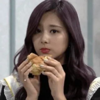 😕 woman, food, eating, sandwich, girl, purple hair telegram sticker