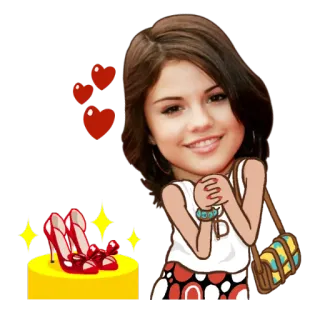 🎁 Selena Gomez celebridade, desenho animado, sapatos, corações, pop star, cantor, atriz whatsapp sticker