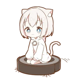 😔 애니메이션, 고양이, 카와이, 로봇, 귀여운, 치비 telegram sticker