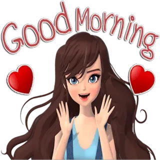 👐 Good Morning bom dia, anime, desenho animado, saudação, corações, menina, animação, personagem telegram sticker