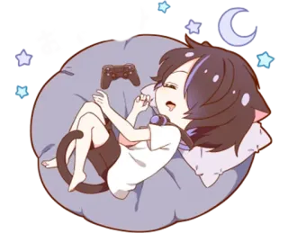 💤 おやすみ Anime, Garota gato, Gamer, Noite, Lua, Sono, Kawaii telegram sticker