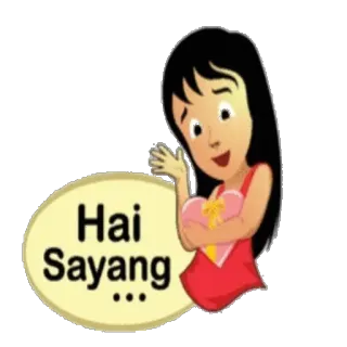 👋 Hai Sayang... Cartoon, Mädchen, Hallo, Liebe, Gruß whatsapp sticker