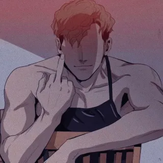 ➖ middle finger, offensive gesture, anime character, man, cartoon, apron telegram sticker