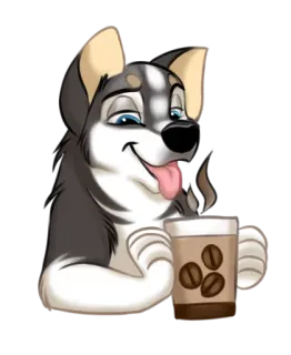 ☕ cachorro, café, desenho animado, animal, husky, bebida, fofo telegram sticker