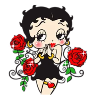 😌 Betty Boop 만화, 빨강, 장미, 금, Boop telegram sticker