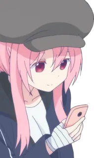 📱 anime, girl, pink hair, hat, phone, cute whatsapp sticker