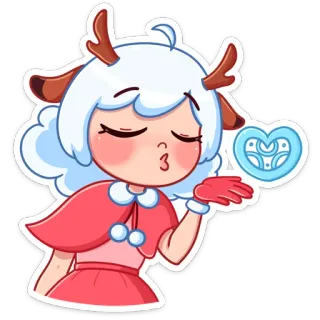 😘 Мультфильм, Милый, Олень, Девушка, Рога, Сердце whatsapp sticker
